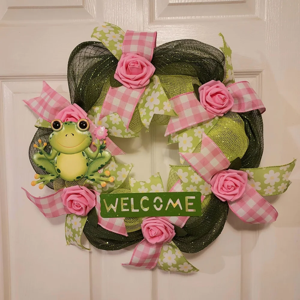 Frog Wreath , Welcome Wreath For Spring & Summer